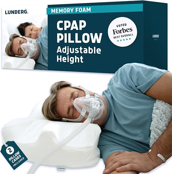 Lunderg CPAP Pillow for Side & Back Sleepers - Memory Foam | Adjustable Height - 2 Pillowcases Included - Reduce Air Leaks & Mask Pressure for Better Sleep - Works with ALL Masks