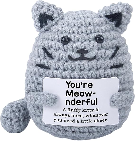 Onperpoe Emotional Support Gift, Cute Positive Crochet Cat with Encouragement Card, Handmade Positive Crochet Animals for Family Friends Encouragement Party Decoration (C)
