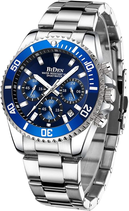 HANPOSH Men's Watch Chronograph Stainless Steel Watches Men's Waterproof Watch Men's Quartz Watches with Date Business Casual Watch for Men