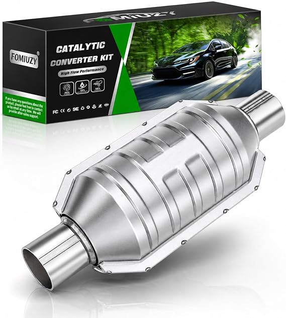 2 Inch Inlet/Outlet Universal High Flow Front Catalytic Converter Direct-Fit with O2 Port & Heat Shield