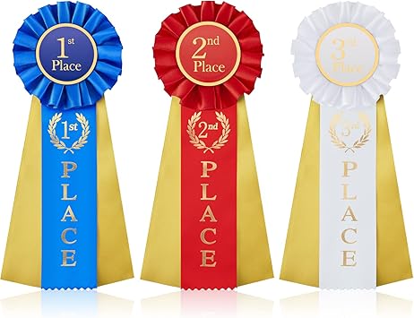3 Pcs Award Ribbons 1st 2nd 3rd Place Rosette Ribbons Blue Red White Prize First Second Third Place Participation Medal for Classroom Winners Certificate Prizes