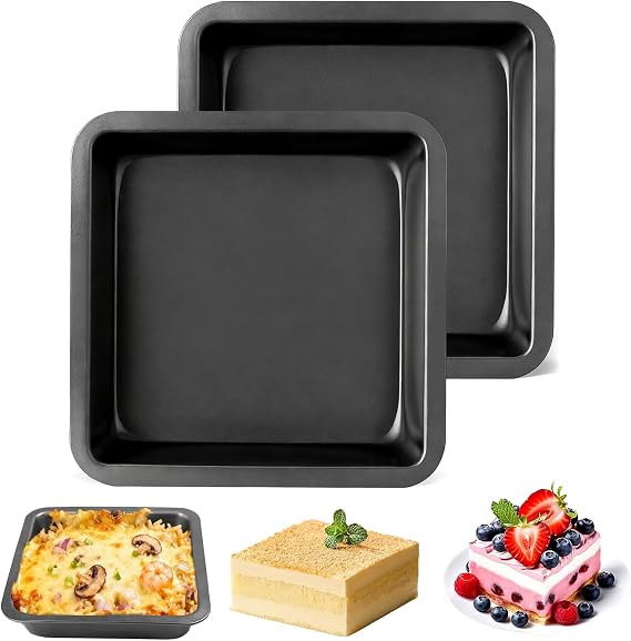 2 Pack 8 Inch Square Cake Pan, Nonstick Brownie Baking Set with Wide Grip Handles, Dishwasher Safe & Easy Clean, For Cakes, Brownies, Cookies, Pizza