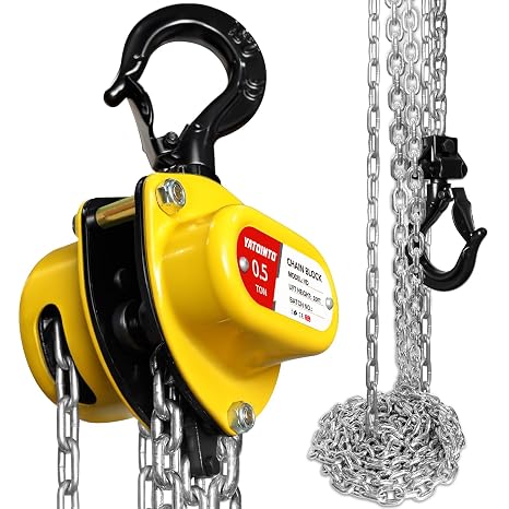 YATOINTO Chain Hoist 1/2 Ton (1100 lbs) Capacity, Small & Mini Chain Hoist with 10 FT Lift, 11'' Low Headroom, Industrial-Grade Steel Chain Fall for Garage & Automotive Use