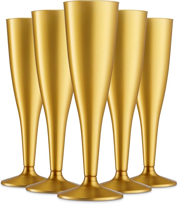 Munfix 30 Gold Champagne Flutes 5 Oz Disposable Plastic Toasting Glasses