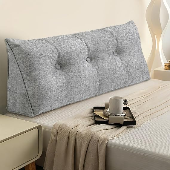 Headboard Pillow Twin, Triangle Wedge Pillow for Bed, Reading & Sitting Support, Backrest Cushion with Removable Cover, Comfortable Daybed Pillow for Bedroom, Dorm, or Sofa Light Gray Linen Fabric