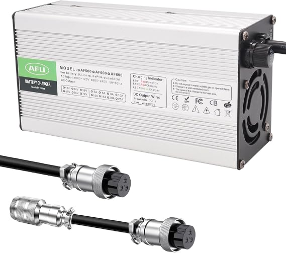 AFU 84V 6A Li-ion Battery Charger Silver Aluminum Case Safe and Durable Used for 20S 72V Lithium Battery Smart Charger DC Output GX16 1+3- Ping Connector