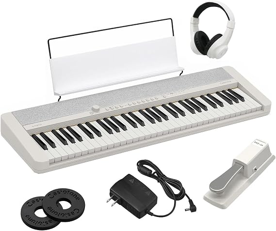 Ready-to-Use Pedal & Headphone Set Casio Casiotone Keyboard Electronic Piano, 61 Keys, CT-S1, Music Stand Included, CTS1 WE White Pedal/Headphone Set