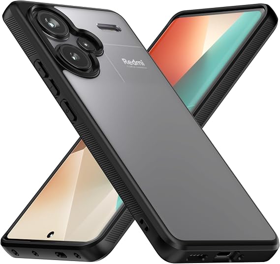 Translucent Case for Redmi Note 13 Pro Plus 5G/Poco X6, [Hard Frosted PC Back+ Black Soft TPU Bumper][Support Wireless Charging]Slim Fit Shockproof Protective Case Cover for Redmi Note 13 Pro+, Black