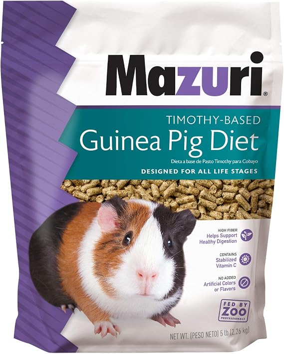 Mazuri Timothy Hay-Based Guinea Pig Diet | Food for Guinea Pigs | 5 Pound (5 LB) Bag