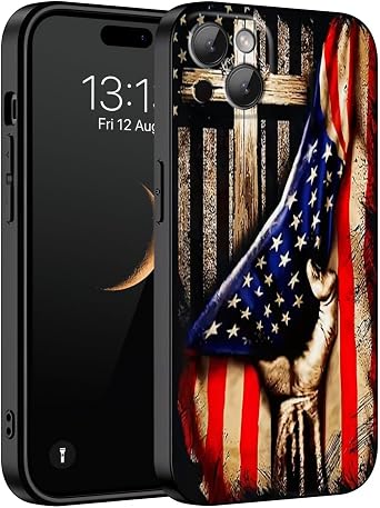 Compatiable for iPhone 14 Case,Designed for iPhone case 14,Update Full Prtection Camera System,Slim Shockproof Protective Cover,Wooden Cross Power American Flag