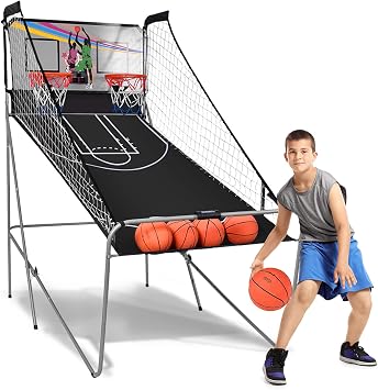 ReunionG Basketball Arcade Game, Electronic Double Shot 2 Player with 4 Balls, 8 Game Options, Basketball Game Indoor Easy Folding for Storage (Gray)