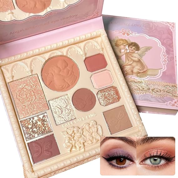 Nude Eyeshadow Palette,10 Color Eye Shadow Palette with Mini Mirror,Angel Embossed Highly Pigmented Eye Makeup Palette,Long Lasting Waterproof Blendable Eyeshadow Makeup for Women (angel)