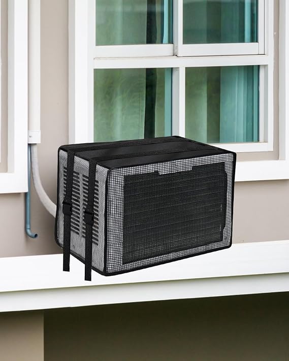 Mesh Window AC Cover, U-Shape Air Conditioner Outdoor Unit Cover, Dustproof Waterproof with Drip Cushion, Reduce Noise (17W x 12D x 13H)