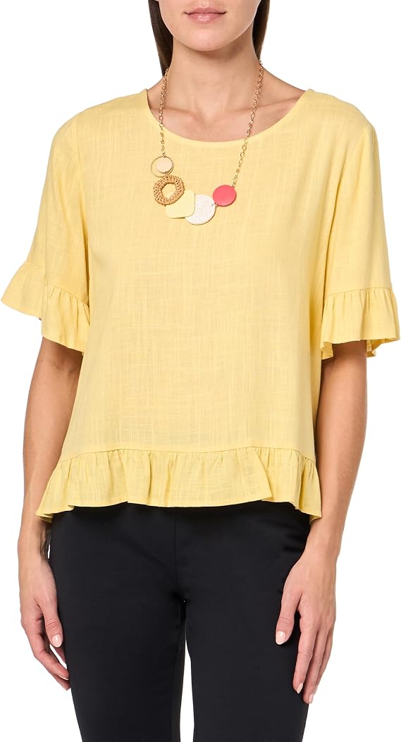 AGB Women's Elbow Sleeve Ruffled Flounce Top
