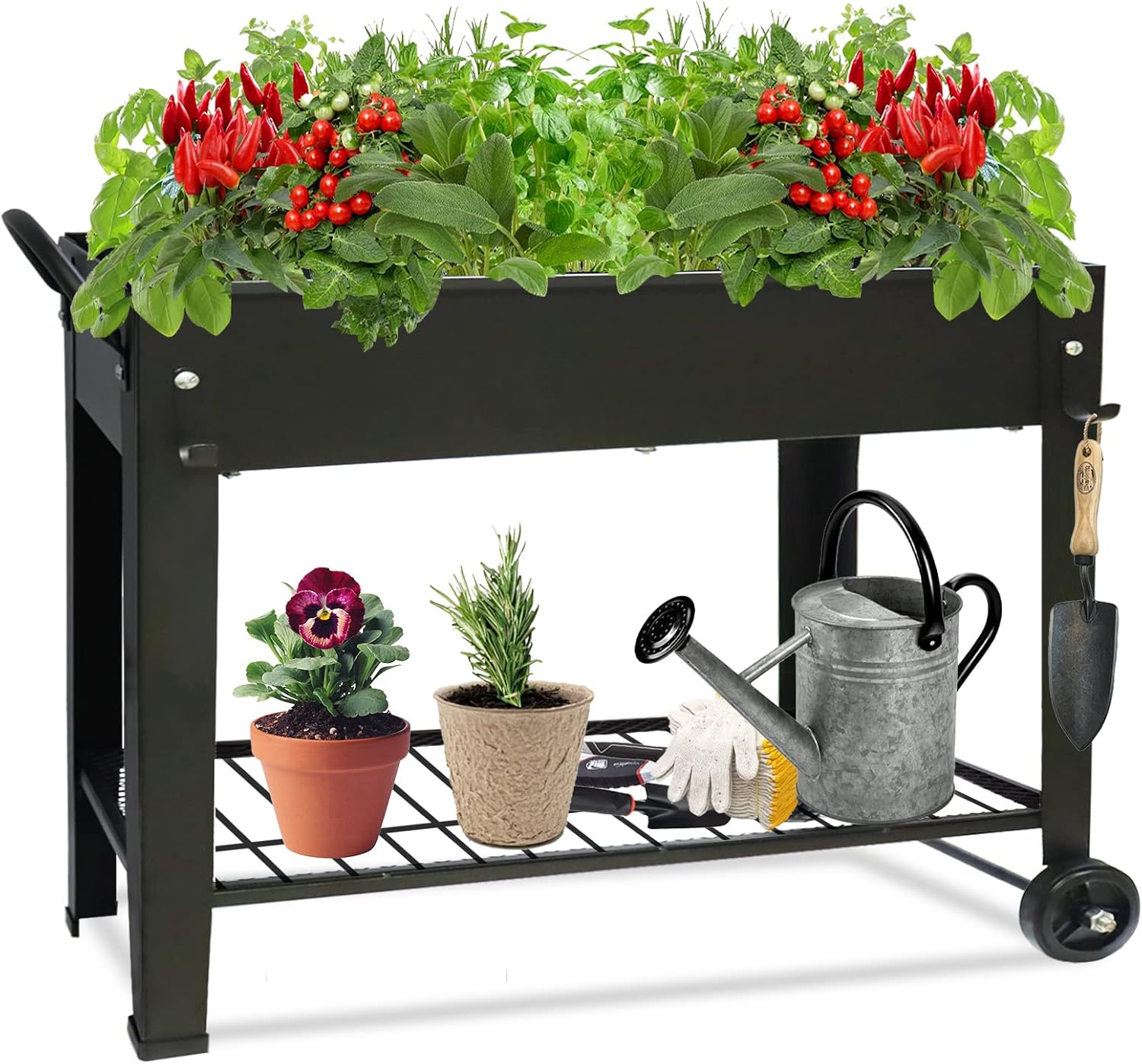 Raised Garden Planter Beds with Wheels Legs, Large Planters Box for Indoor Outdoor Plants,Metal Galvanized Elevated Rectangle Herb Planter Box for Vegetables Flower Patio 31.5 H