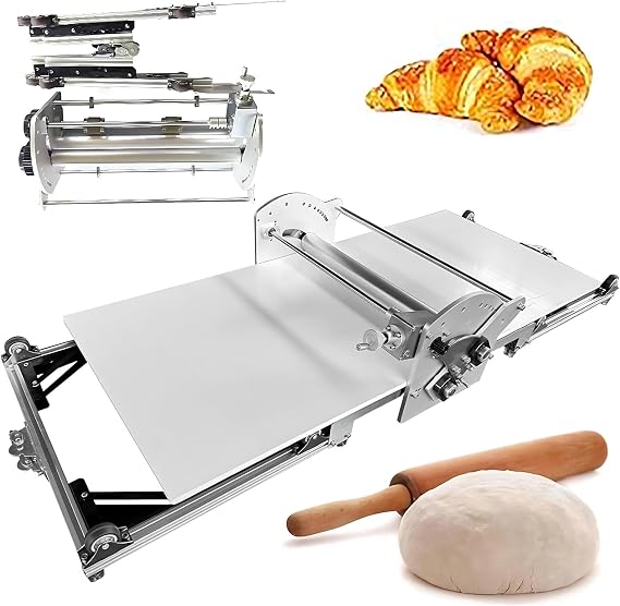 Commercial Electric Dough Sheeter Machine, Laminator, Adjustable Thickness, Foldable Stainless Steel Pastry Roller Spreader, for Bakery Home Croissant Pizza