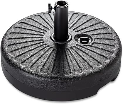 50LB Patio Umbrella Plastic Base Stand Outdoor Heavy Duty Umbrella Base Water Filled Garden Steel Pole Round Base for 6FT to 9FT Outdoor Umbrellas Black