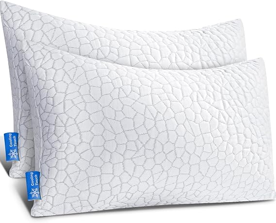 Teemour Pillows 2PACK Cooling Pillow for Hot Sleepers Shredded Memory Foam Pillow Adjustable Bed Pillow Medium Firm Support Pillow for Side, Back & Stomach Sleepers with Breathable & Removable Cover