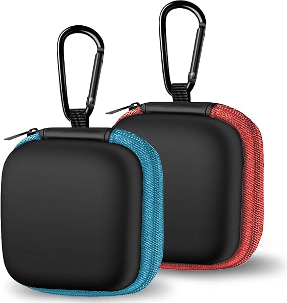 LINSANER 2 Pack Square Earbuds Case with Carabiner, Blue + Red