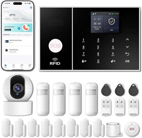 PGST Alarm System for Home Security, Alarm System with Camera WiFi+GSM/4G Home Burglar Security Detector Sensor Kit Remote Control, NO Monthly Fees for Home Security and Kids Safety