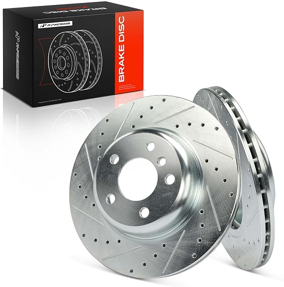 A-Premium 12.99 inch (330mm) Front Drilled and Slotted Disc Brake Rotors