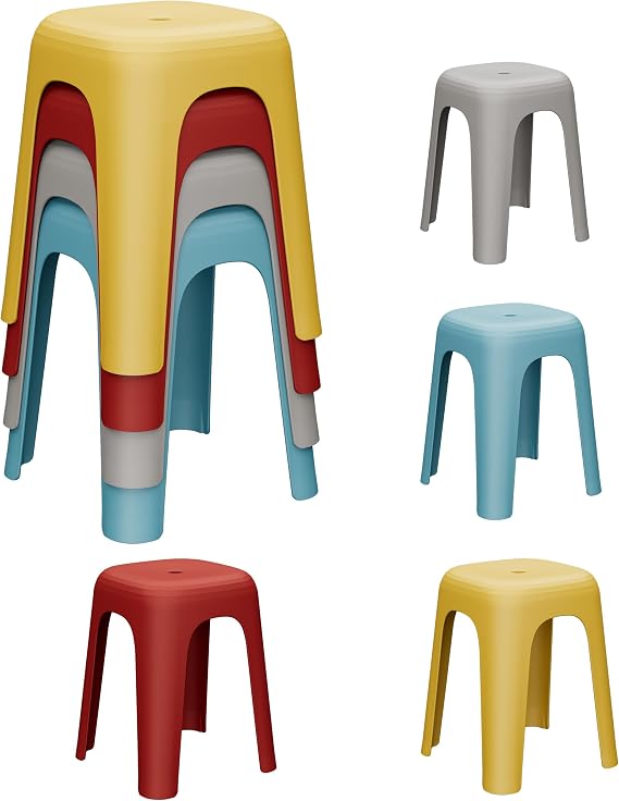 4-Pack Stackable Classroom Stools, 18-Inch Nesting Plastic Stools