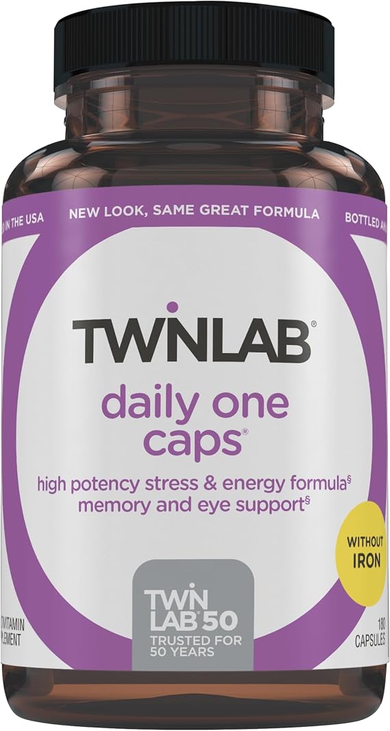 Twinlab Daily One Caps Without Iron, Nutritional Supplement, 180 Capsules | Daily Heart Health Support, 25 Vitamins and Minerals with Zinc, B Vitamins, Magnesium, Calcium, Potassium, and Lutein