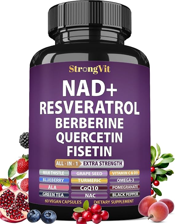 NAD Resveratrol Supplement for Women & Men. Support Cellular Health, Energy + Healthy Aging. Advanced Formula, Plus Third-Party Lab Tested in USA (60 Capsules)
