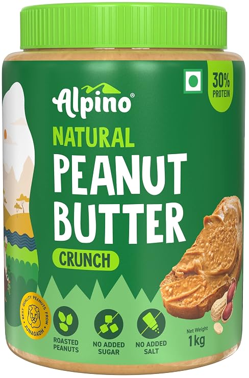 ALPINO Peanut Butter Smooth - Made with 100% Roasted Peanuts - 30g Protein, No Added Sugar & Salt, Gluten Free a Plant Based, Unsweetened Peanut Butter