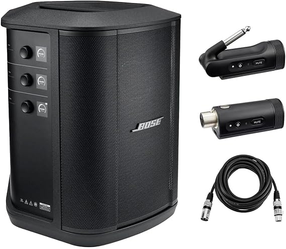 Bose S1 Pro+ Portable Wireless PA System with Bluetooth, Black, Bundle with 1/4quot; Wireless Instrument Transmitter, XLR Wireless Mic/Line Transmitter amp; 15' Hamp;A Value Series