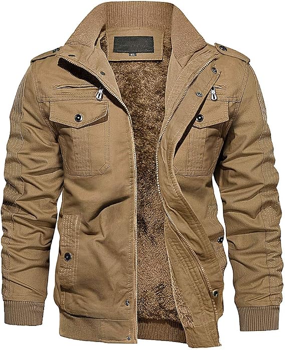 EKLENTSON Mens Winter Jacket with Multi Pockets Fleece Lined Military Coat