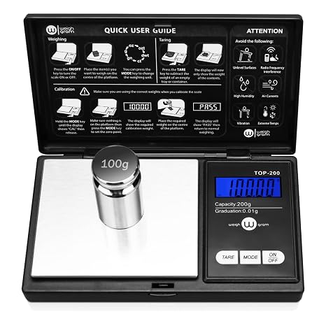 Digital Pocket Gram Scale 200g x 0.01g High Precision with 100g Calibration