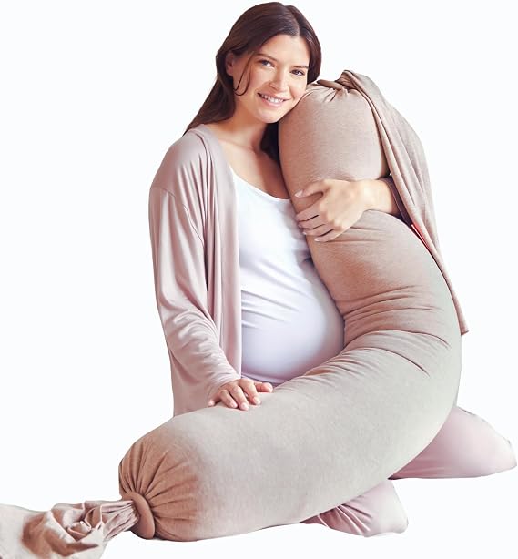 bbhugme Adjustable Pregnancy Pillow – Full Body Support for Side Sleeping - Adjustable Firmness and Shape - Supports Back, Legs, Belly, Hips for Pregnant Women - Removable Cover - Seashell Beige