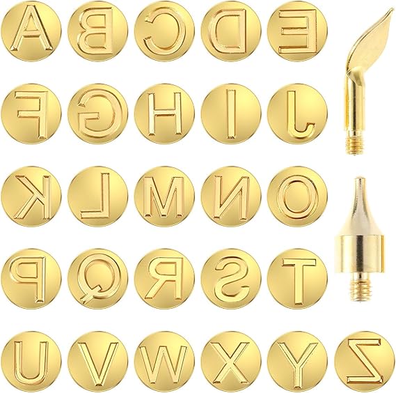 FUYGRCJ- 28Pcs Wood Burning Tip Copper Letters Wood Burning Tool Wood Burning Alphabet Template Branding and Personalization Tool for Embossing Carving Crafts DIY Hobby