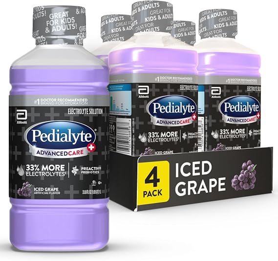 Pedialyte AdvancedCare Plus Electrolyte Drink, Iced Grape | Hydration Drinks for Adults & Kids to Restore Electrolytes when they are Dehydrated Due to Vomiting, Diarrhea, Fever, or Flu