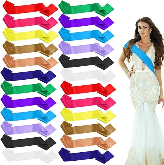 Xtinmee 24 Pcs blank Satin Sash plain Assorted Sash For Pageants Long from Shoulder to Hip Custom Blank Pageant shoulder strapes for Wedding Party and DIY, Design Your strap