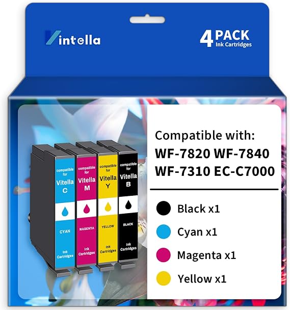 Remanufactured Ink Cartridge Replacement for Epson 812XL Ink Cartridges Combo Pack T812XL 812 T812 for Workforce Pro WF-7820 WF-7840 EC-C7000 Printer (4 Pack)
