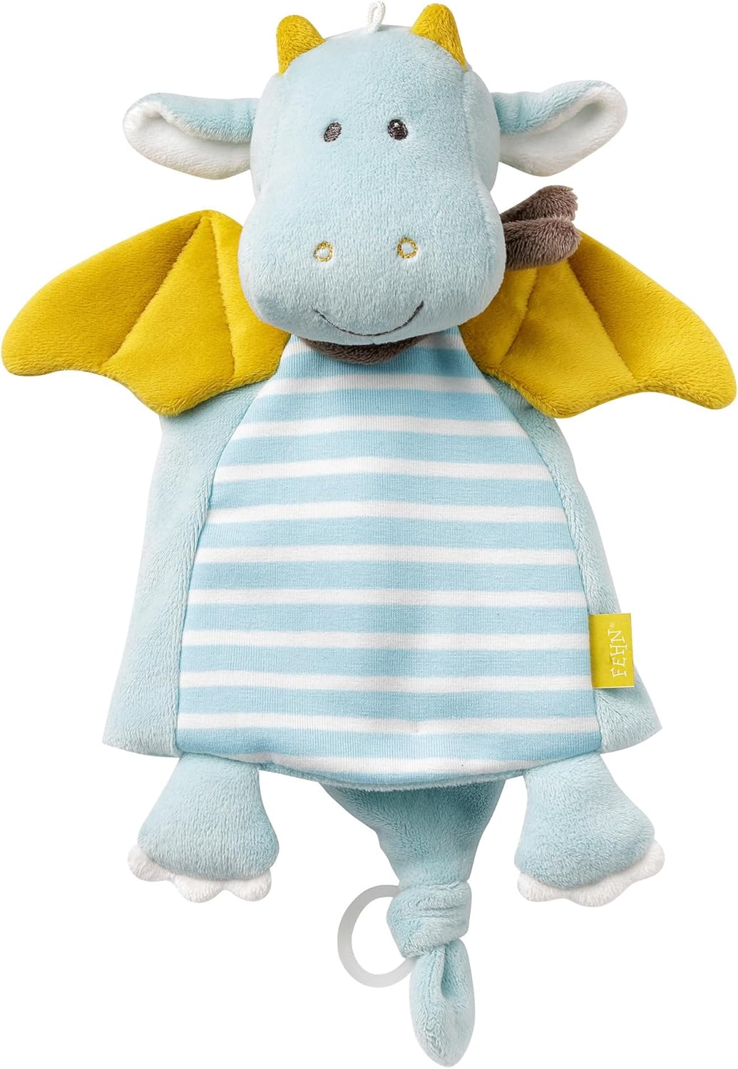 Fehn 065077 Dragon Deluxe Cuddle Blanket – Comforter Blanket with Fastening Ring for Pacifier – for Cuddling Babies from Newborns Upwards – Dimensions : 30 cm