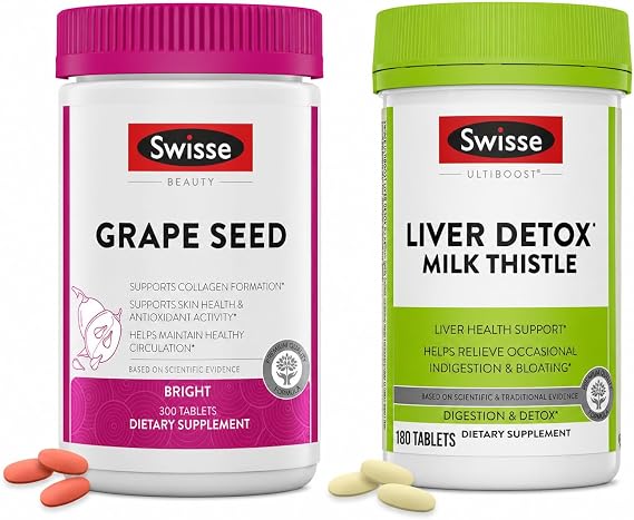 Swisse Liver Detox Milk Thistle & Grape Seed Extract Bundle Liver Support, Antioxidant & Skin Health Supplement for Men & Women