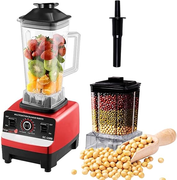 Blender Smoothie Maker with 2L Blending Cup & 600ML Grinding Cup - 6 Stainless Steel Blades, 15 Adjustable Speeds, 48000 RPM High-Power Kitchen Blender for Ice Crushing, Nut Grinding,Red