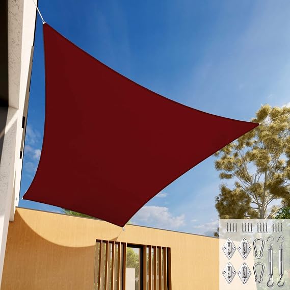 E&K Sunrise 5' x 5' Waterproof Sun Shade Sail Outdoor Rectangle Canopy Shade Cover UV Block with Hardware Kit for Pergola Patio Backyard Garden Deck (Red)