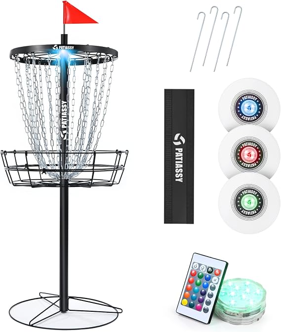 Disc Golf Basket 24/12 Chain LED Night & Adjustable Height Options