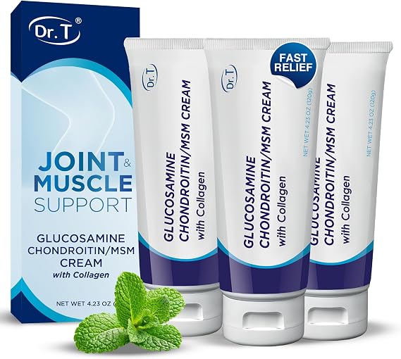 Dr. T Glucosamine Chondroitin Cream w/MSM & Collagen, 4.23 oz/ 120g 3 Pack