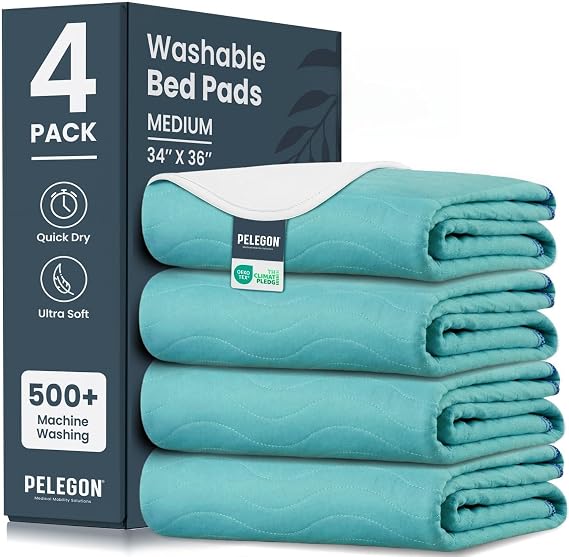 Bed Pads Washable Waterproof 34" x 36" (Pack of 4) - Incontinence Bed Pads for Adults and Kids - Heavy Absorbency Reusable Bed Pads - Chuck Pads - Waterproof Protective Pad for Bed