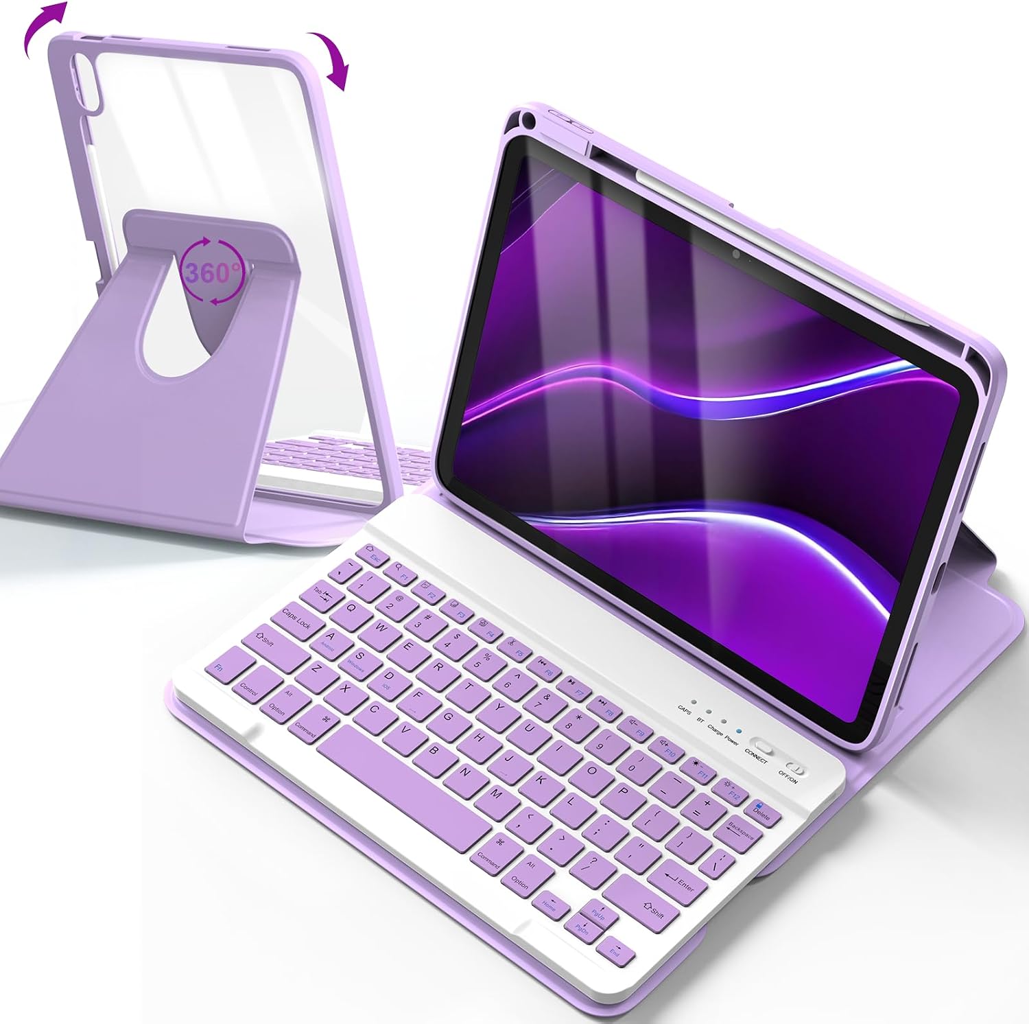 LKV 360 Rotating Keyboard Case for iPad A16 11th 10th Generation Case With Keyboard 2025/2022, Keyboard for Ipad Case A16 10th Generation with Support Function for iPad 11th 10th 2025 2022,Purple