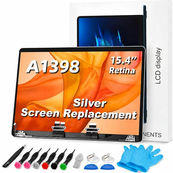 A1398 Screen Replacement for 15.4 inches MacBook Pro Retina Mid 2015 Year 2880x1800 LCD Full Assembly for EMC 2909 2910 Silver