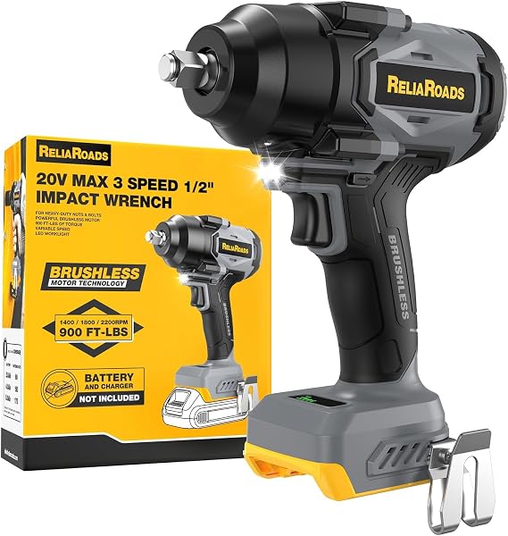 ReliaRoads 900 Ft-lbs Cordless Impact Wrench, 1/2 Inch Impact Gun Compatible Dewalt 20V Battery, Brushless Constant High Torque Impact Driver with 3 Speed, Tool Only (No Battery Included)