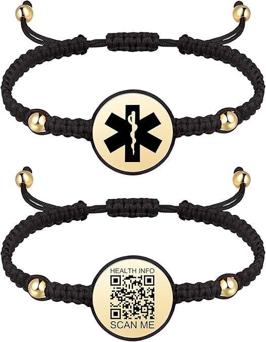 Medical Bracelets Men Women with QR Code Medical Alert ID Bracelets - Nylon Waterproof Wristband Fits Wrists Up to 7'' - More Space Custom Emergency Med ID Alert Info