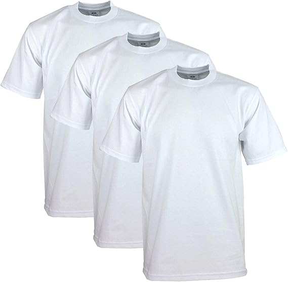 Pro Club Men's 3-Pack Heavyweight Cotton Short Sleeve Crew Neck T-Shirt, White, 5X-Large