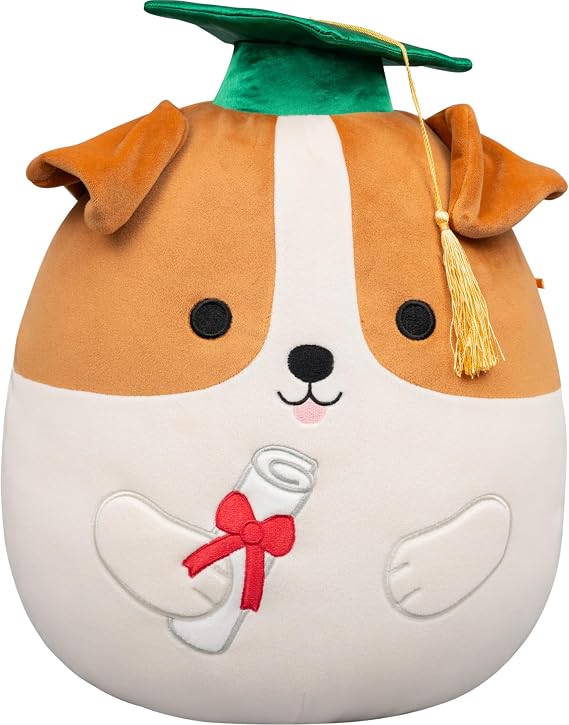 Squishmallows Original 12in Brenden the Jack Russell Terrier in Graduation Cap Official Jazwares Plush (Medium-Sized)